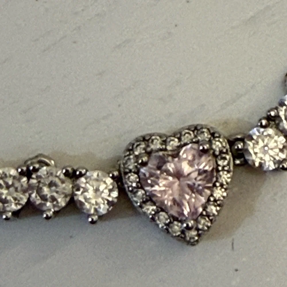 Elegant Silver with Pink Heart Tennis Necklace as seen in Vogue - Picture 4 of 6